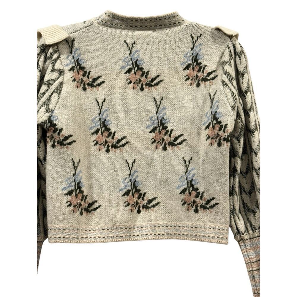 Sunday Up Floral Heart Ruffle Crewneck Knit Sweater Women’s Medium Cider - Picture 8 of 14